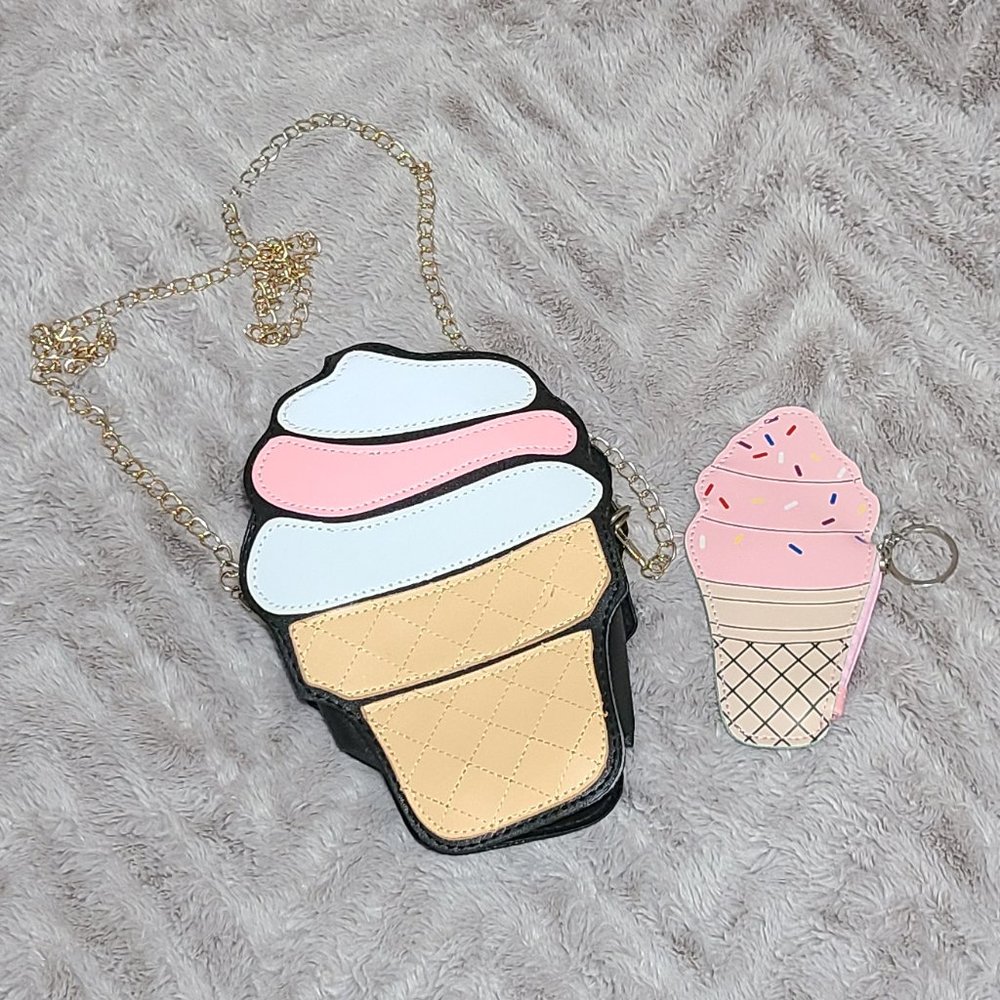 NEW Lot of Kawaii Ice Cream Purse Handbag and Coin Purse Keychain - Super cute!